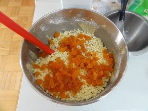 Cookie dough with apricots, chocolate, and oats