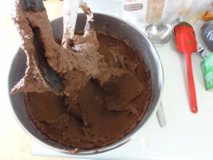 Blended sugar, sugar, butter, and cocoa powder