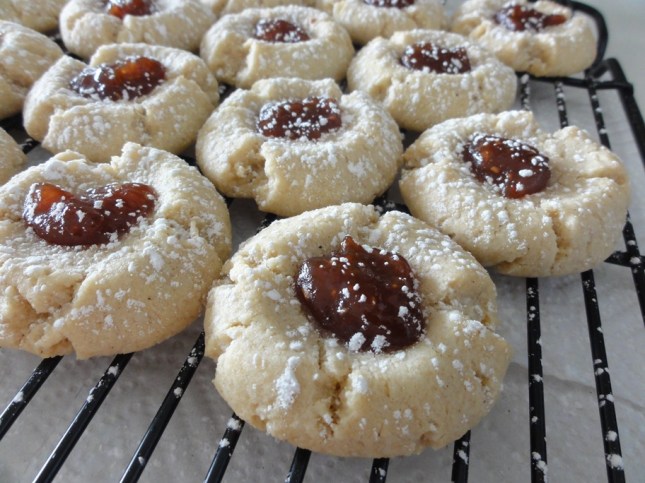 Raspberry almond thumbprint cookies