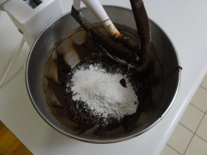 Dry ingredients on the wet ingredients