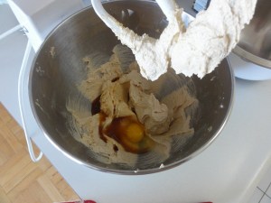 Creamed sugar and butter with eggs and vanilla