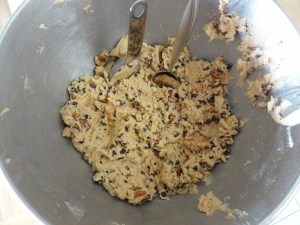 Chilled chocolate chip caramel pecan cookie dough