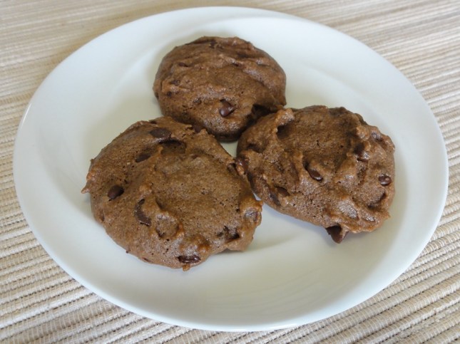 Double chocolate tahini cookies on a plate