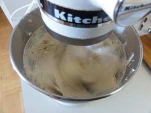 Action shot of creaming butter and sugar