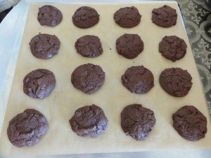 Mint chocolate chip cookies on a cookie sheet