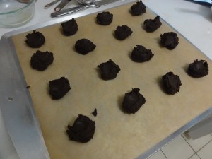 Chocolate chili cookie dough on a tray