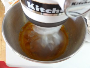 Action shot of blending pumpkin, sugar, and oil