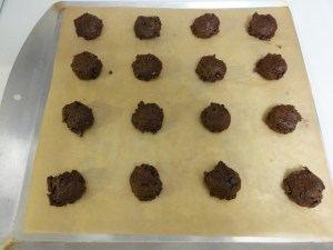 Vegan chocolate pumpkin spice cookie dough on a tray